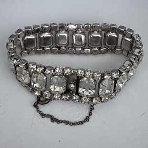 Vintage Bracelet Wide Clear Rhinestone 1950s unsigned